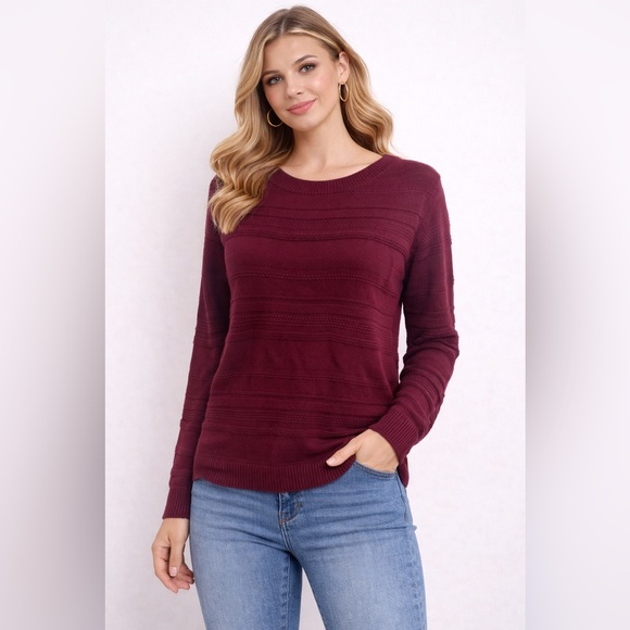 LOFT Sweaters - Loft Size L Burgundy Cotton Crew Neck Cable Pullover Sweater Business Casual